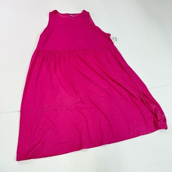 Old Navy Dress Women 2X Hot Pink Sleeveless round Neck Midi NWT flowy tiered - Picture 1 of 9